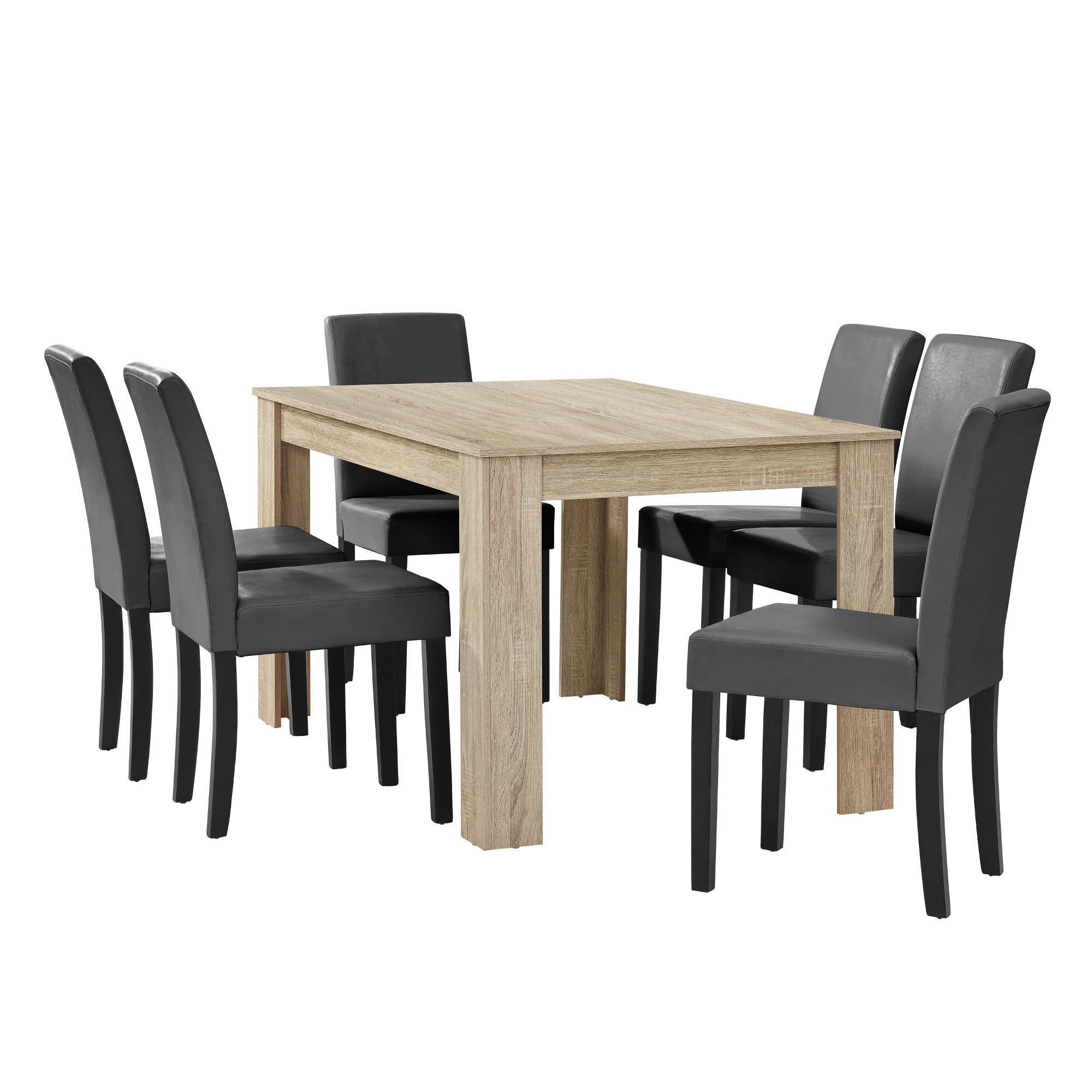 TISCHGRUPPE Forssa - Dunkelgrau/Naturfarben, Holz/Holzwerkstoff (140/77/90cm) - [en.casa]