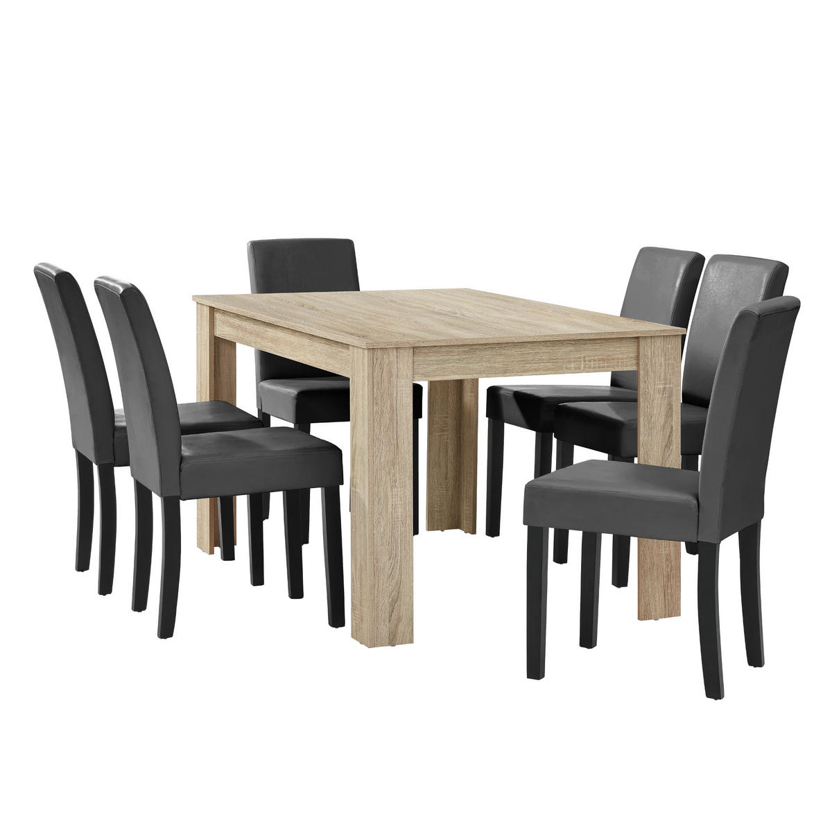 TISCHGRUPPE Forssa - Dunkelgrau/Naturfarben, Holz/Holzwerkstoff (140/77/90cm) - [en.casa]