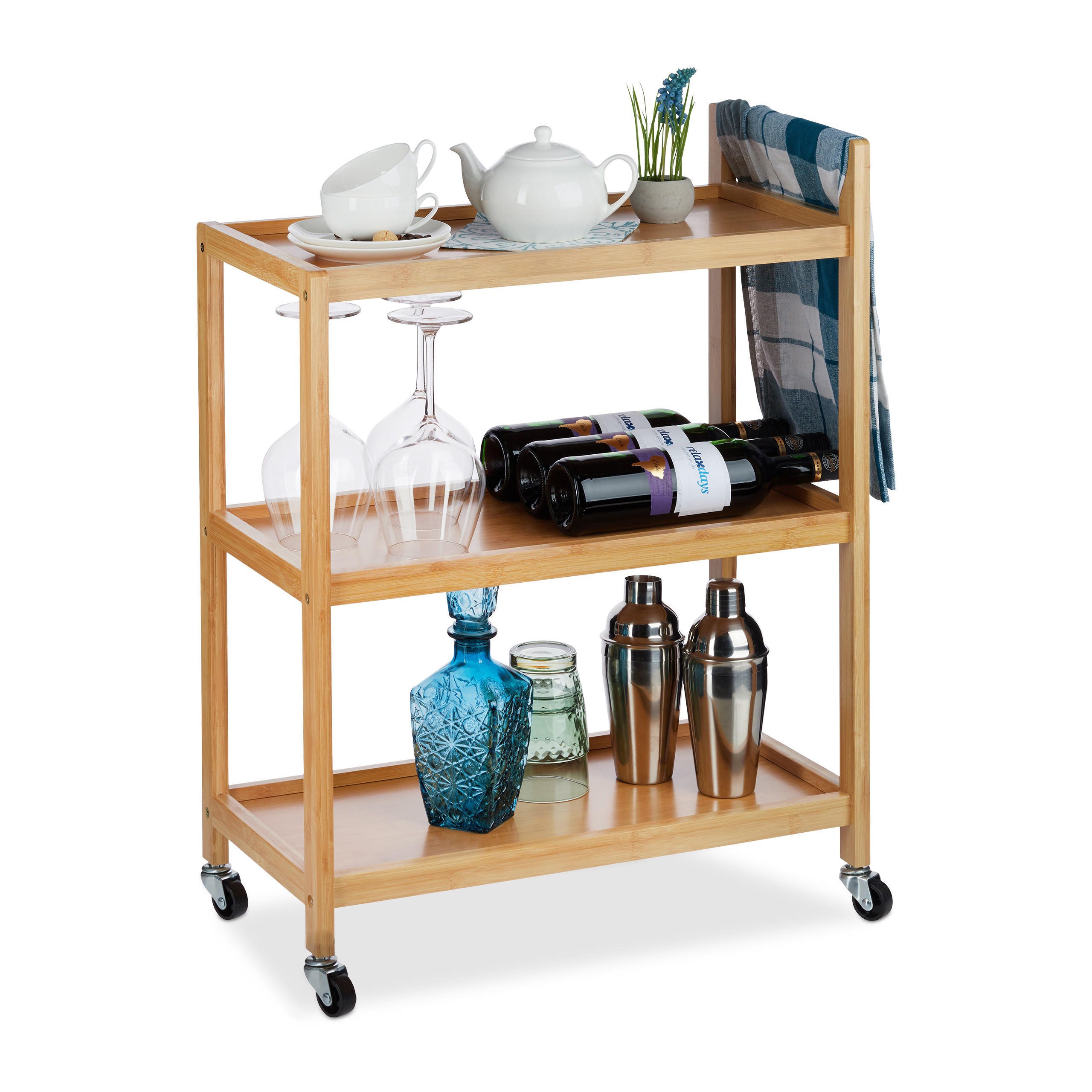 SERVIERWAGEN - Hellbraun, Holz/Holzwerkstoff (58/76.5/30cm) - Relaxdays