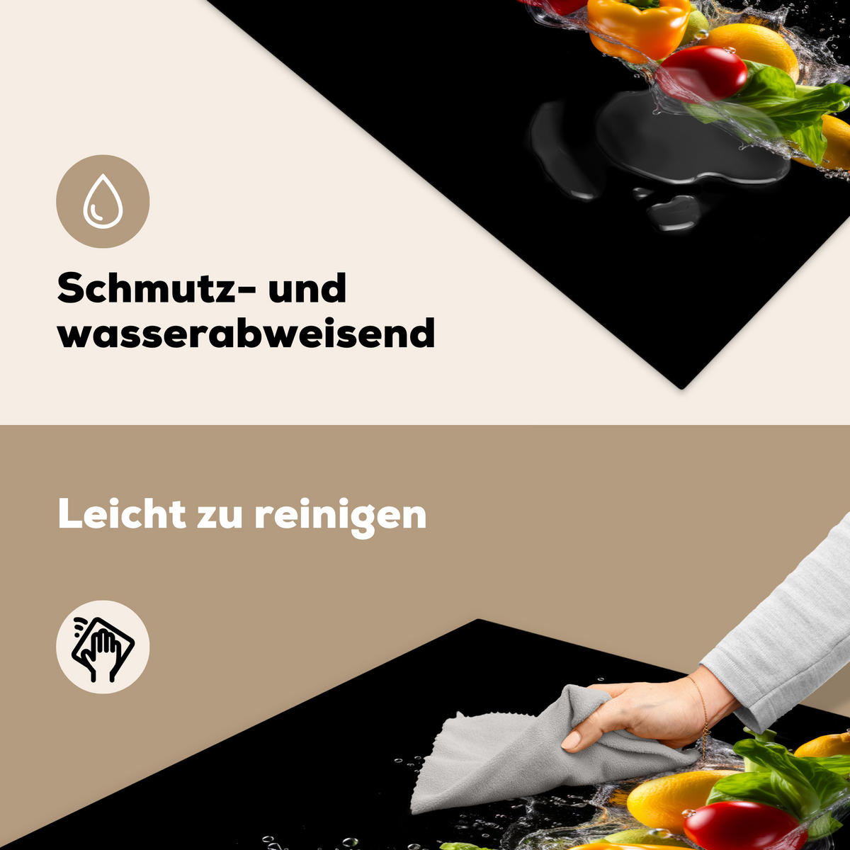 HERDABDECKPLATTE Paprika - Wasser - Gemüse - Schwarz Induktionsmatte 78x78 cm - Multicolor, Kunststoff (78/78/0.2cm) - MuchoWow