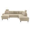 WOHNLANDSCHAFT mit Schlaffunktion Bettkasten Wellenunterfederung, 2 Kopfstützen, U-Form B305/T200/H88 cm, Cord Beige Grau / 17205 - Greige/Beige, Holz/Textil (305/88/200cm) - luma-home