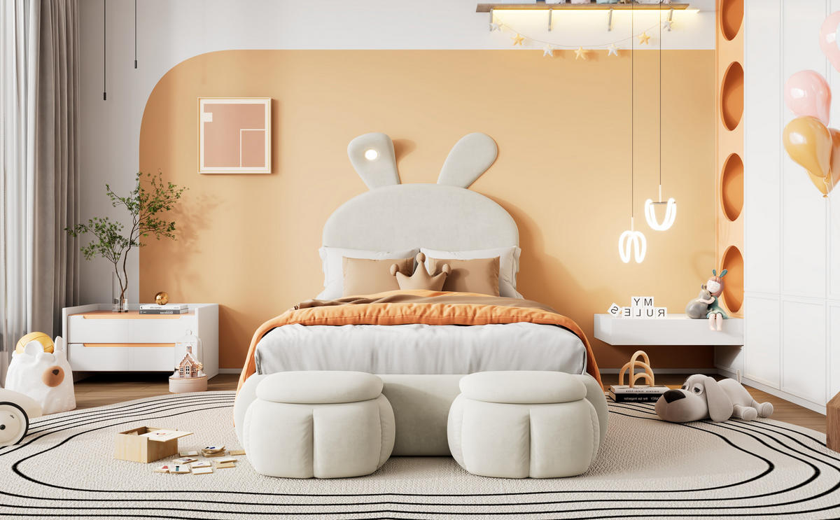 POLSTERBETT 90x200 cm LED Samt beige - Beige, Textil (90/200cm) - LEBENLANG