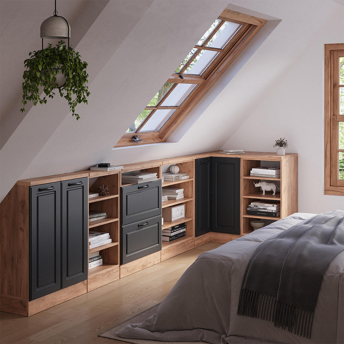 DACHSCHRÄGENSCHRANK ECKSCHRANK Rion Anthrazit Landhaus/Goldkraft Eiche 75.6 x 81.6 cm mit 1 Tür - Honigeiche/Anthrazit, Holzwerkstoff (75.6/81.6/75.6cm) - Vicco