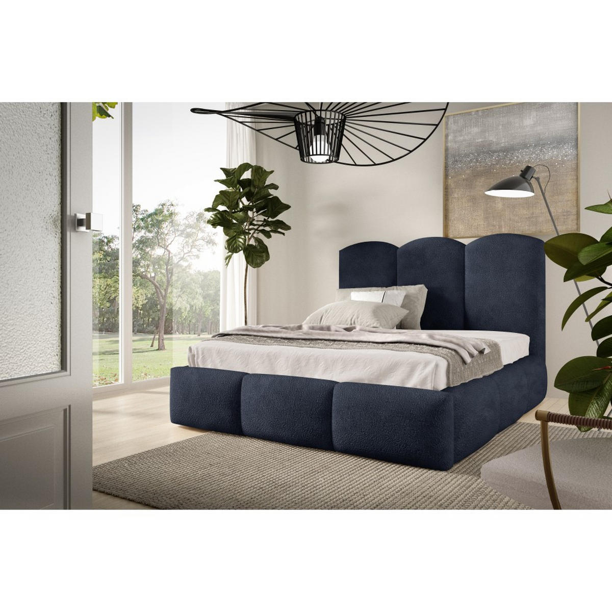 POLSTERBETT Bero, 180x180, Bouclé-Stoff, Marineblau - Dunkelblau, Textil (180/200cm) - Beautysofa