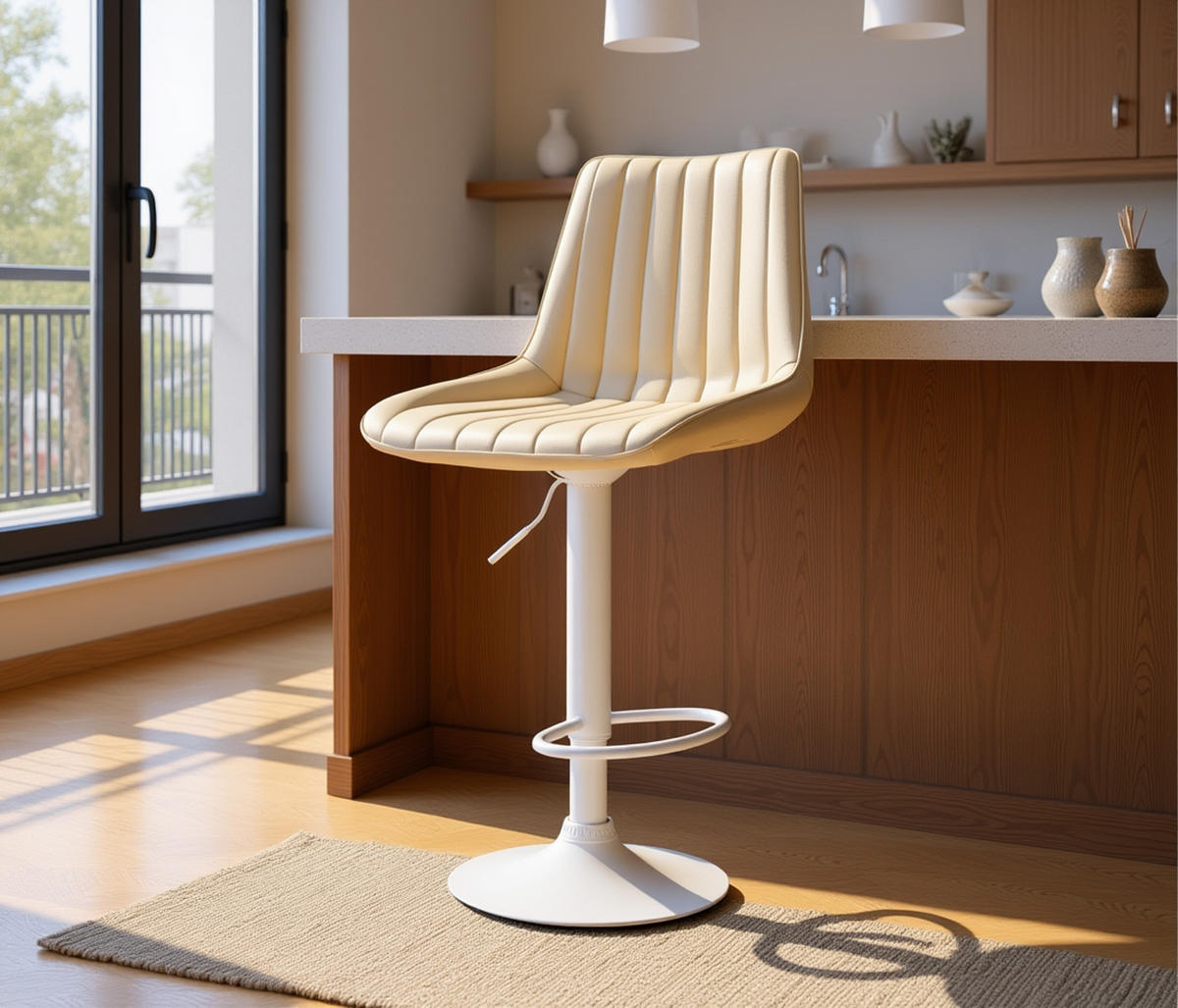 BARHOCKER 2er Set Tolor Kunstleder weiß creme - Naturfarben/Weiß, Kunststoff/Metall (49.5/112/50cm) - TPFLiving
