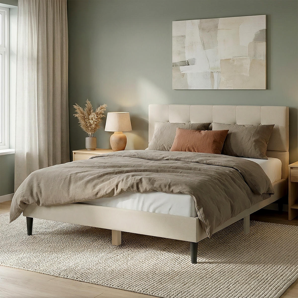 POLSTERBETT 140/200 cm in Beige + Lattenrost - Beige, Textil (140/200cm) - Homestyle4u