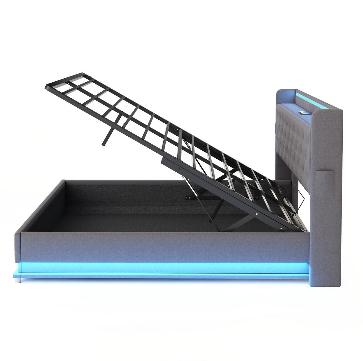 POLSTERBETT mit LED, USB und Stauraum 140x200 cm Grau - Grau, Metall (140/200cm) - Meubliv