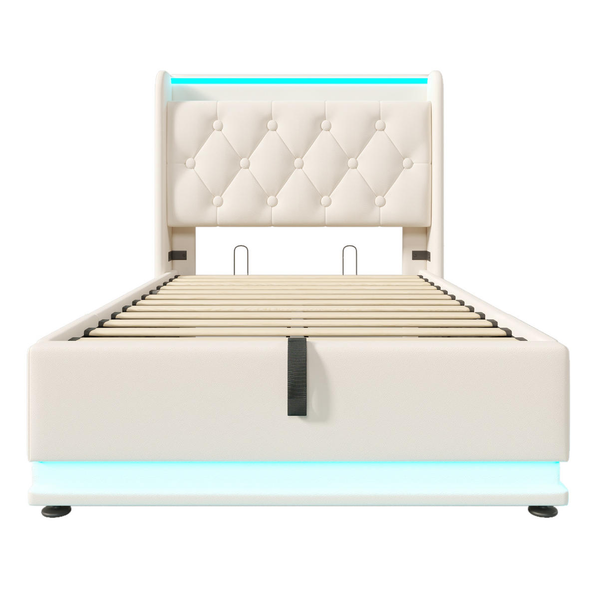 POLSTERBETT aus PU 90x200 cm Weiß mit LED-Beleuchtung, USB-C, Stauraum und Lattenrost - Weiß, Leder (90/200cm) - IVMEU