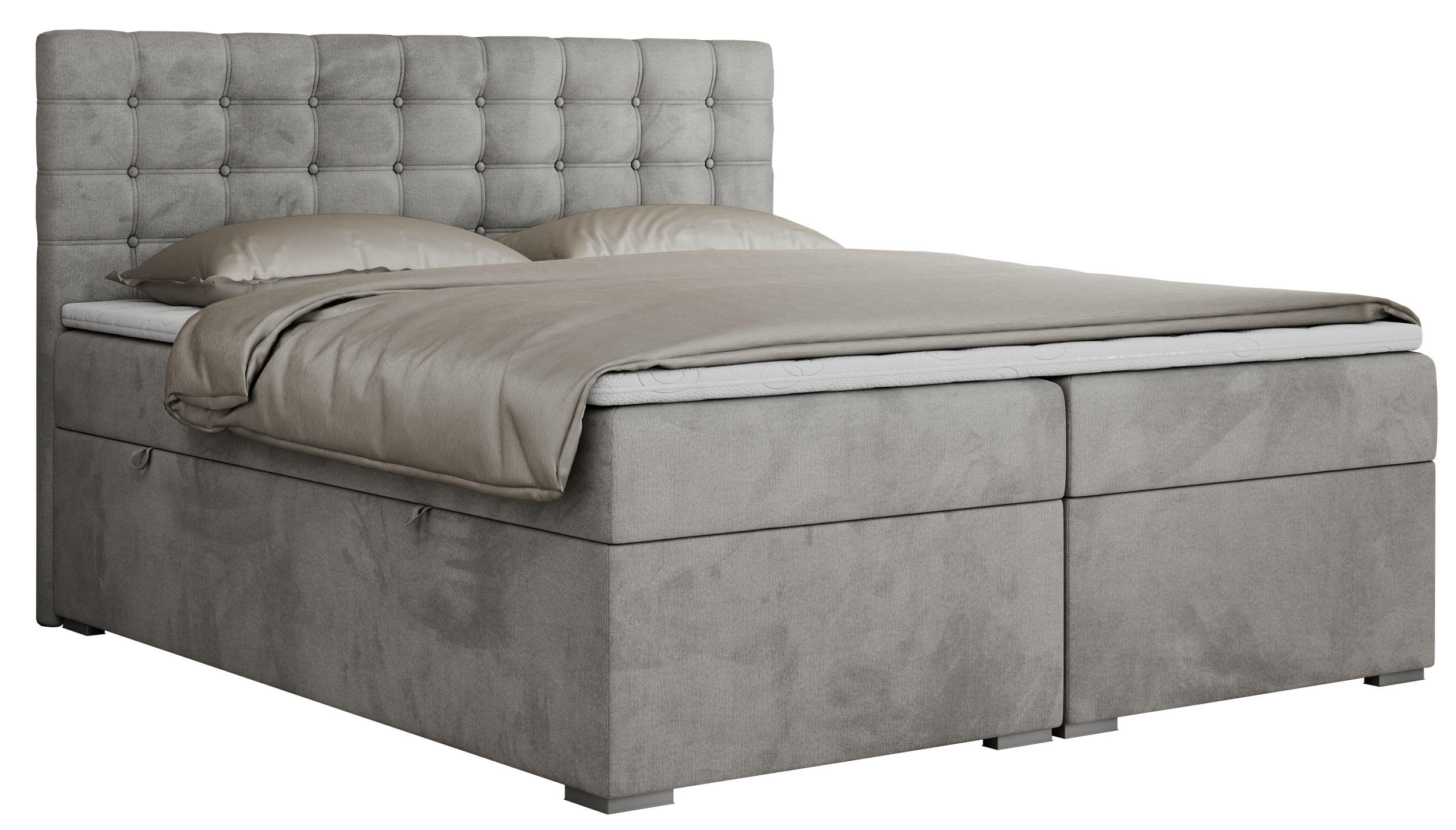 BOXBETT SUSAN 140/200 Hellgrau Velvet - H3 - Hellgrau, Holz/Textil (140/200cm) - MKS