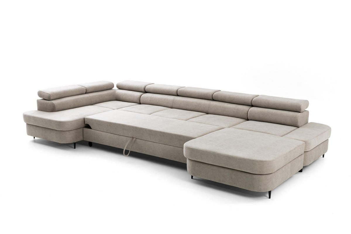 WOHNLANDSCHAFT PRIAM MAXI U – XXL Ecksofa U-form 400 cm inkl. Schlaffunktion, 2 Bettkästen & Kopfteilverstellung Beige - Beige, Holz/Textil (400/91/203cm) - Muffo
