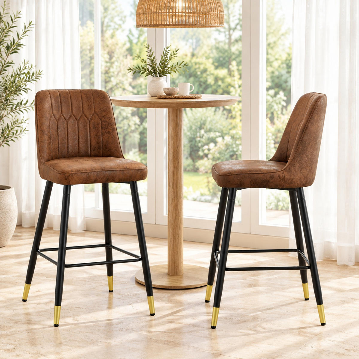 BARHOCKER 2er-Set 100 cm Braun mit Fußraste - Braun, Metall (45/100/42cm) - MIVRAY