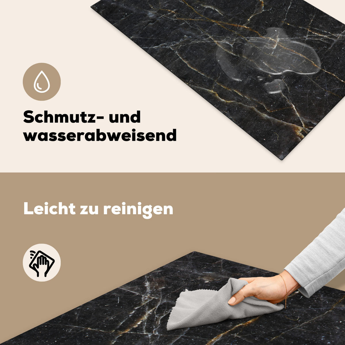 HERDABDECKPLATTE Marmor - Schwarz - Gold - Grau - Marmorstruktur 91x52 cm - Goldfarben, Kunststoff (91.6/52.7/0.2cm) - MuchoWow