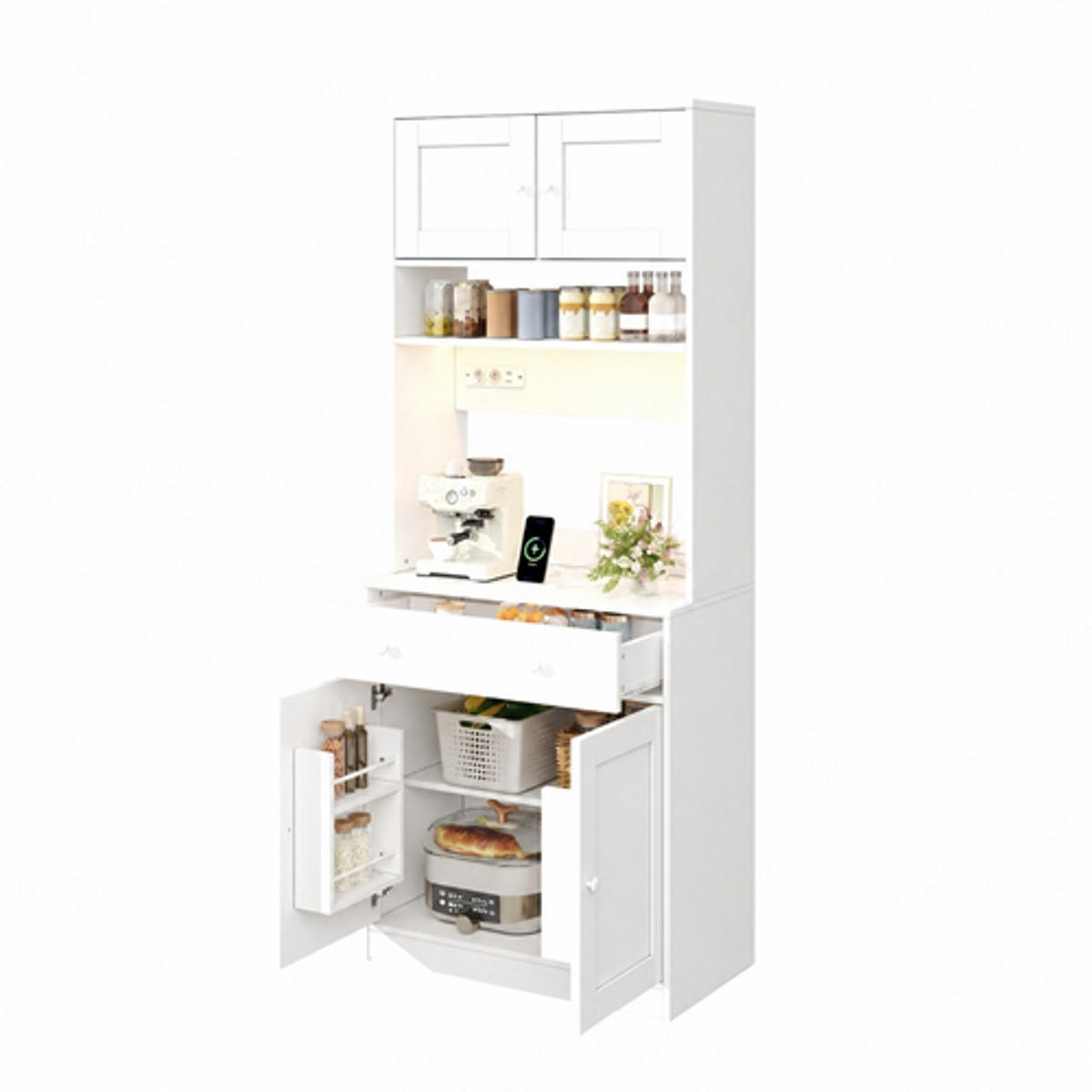 KÜCHENSCHRANK 72/180/40 cm MDF Weiß, MIT STECKDOSE UND RGB-LED, Hochschrank für Küche und Esszimmer - Weiß, Holzwerkstoff (40/180/72cm) - Rolipo