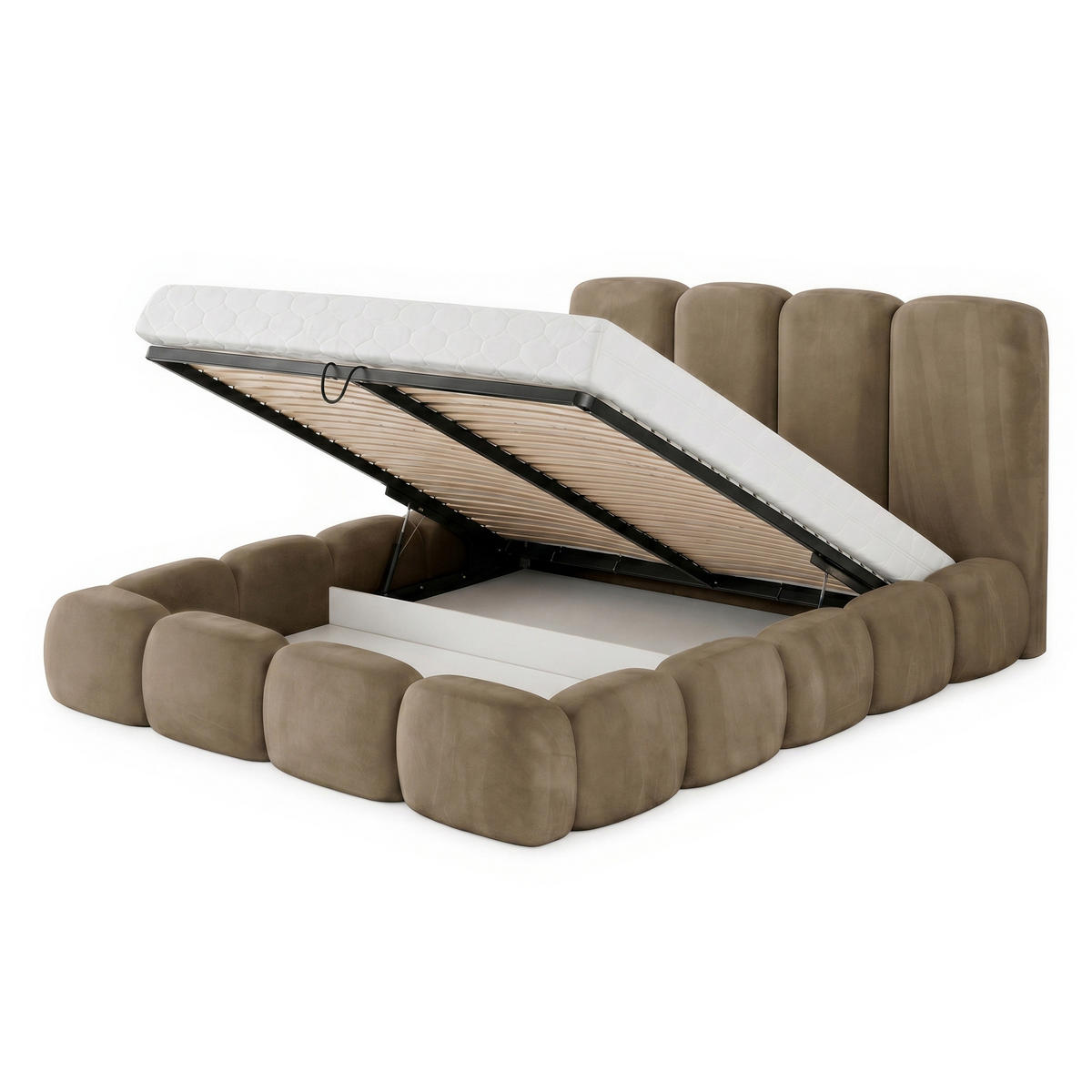 POLSTERBETT SUENO MAXI 160x200 cm in Braun, gepolstertes Kopfteil, Metalllattenrost, Bettkasten, Velour-Stoff - Naturfarben/Braun, Holz/Textil (160/200cm) - Muffo