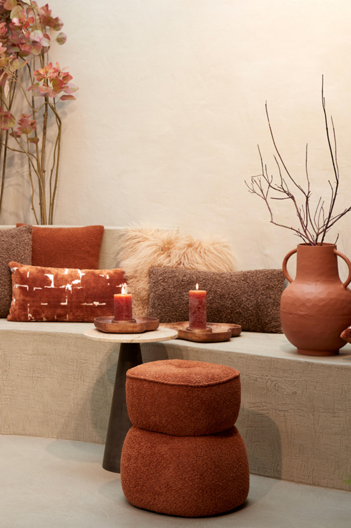 SITZPOUF Leyla Orange Ø40/46 cm - Orange, Holz (40/46/40cm) - Light & Living