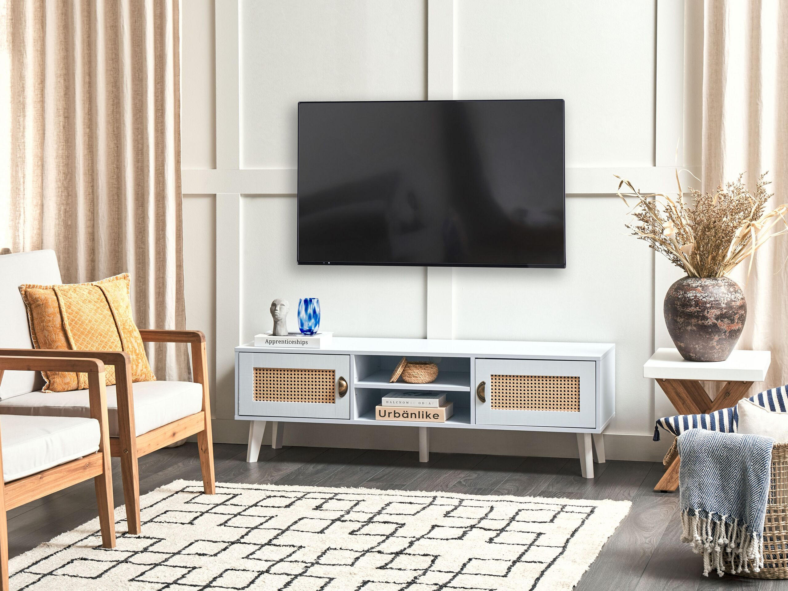 TV-MÖBEL Weiß, Beige PARTON 39/140/45 cm - Weiß, Holzwerkstoff (140/45/39cm) - Beliani