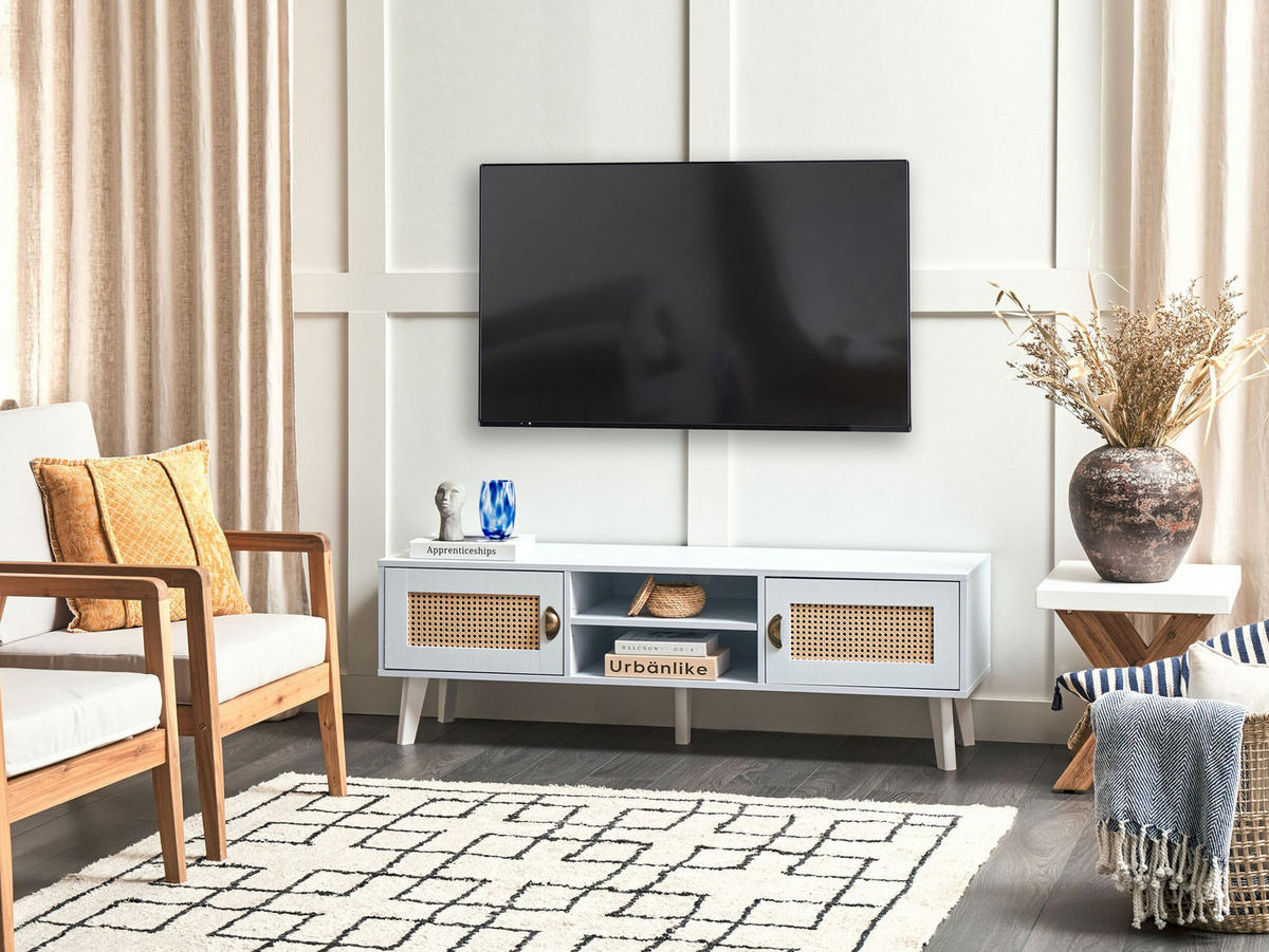TV-MÖBEL Weiß, Beige PARTON 39/140/45 cm - Weiß, Holzwerkstoff (140/45/39cm) - Beliani