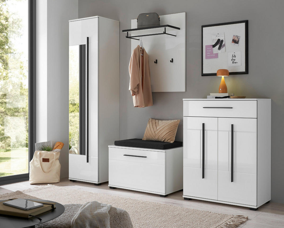 GARDEROBENBANK weiß Hochglanz 80 cm, Sitzbank mit Stauraum - Weiß Hochglanz/Schwarz, Holzwerkstoff/Kunststoff (80/50/40cm) - Furn.Design