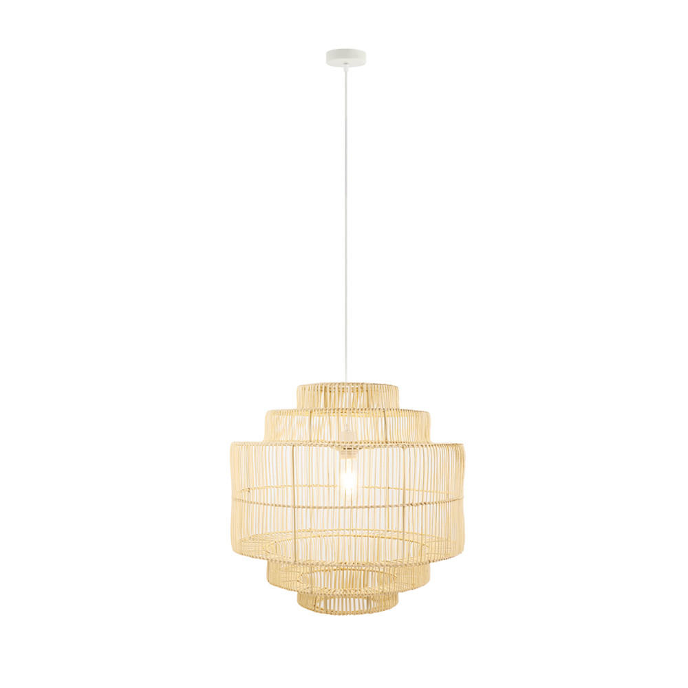 HÄNGELEUCHTE SIA - Weiß / Bambus, Hängeleuchte - Weiß/Braun, Kunststoff (53/53/150cm) - Home Deluxe