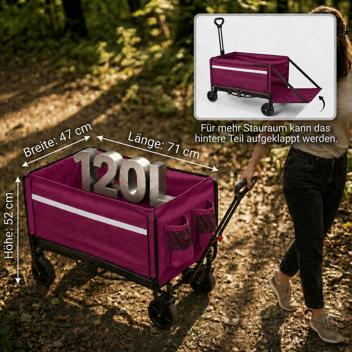 BOLLERWAGEN faltbar 120L, Rosa - Rosa, Metall (47/51/70cm) - Albatros