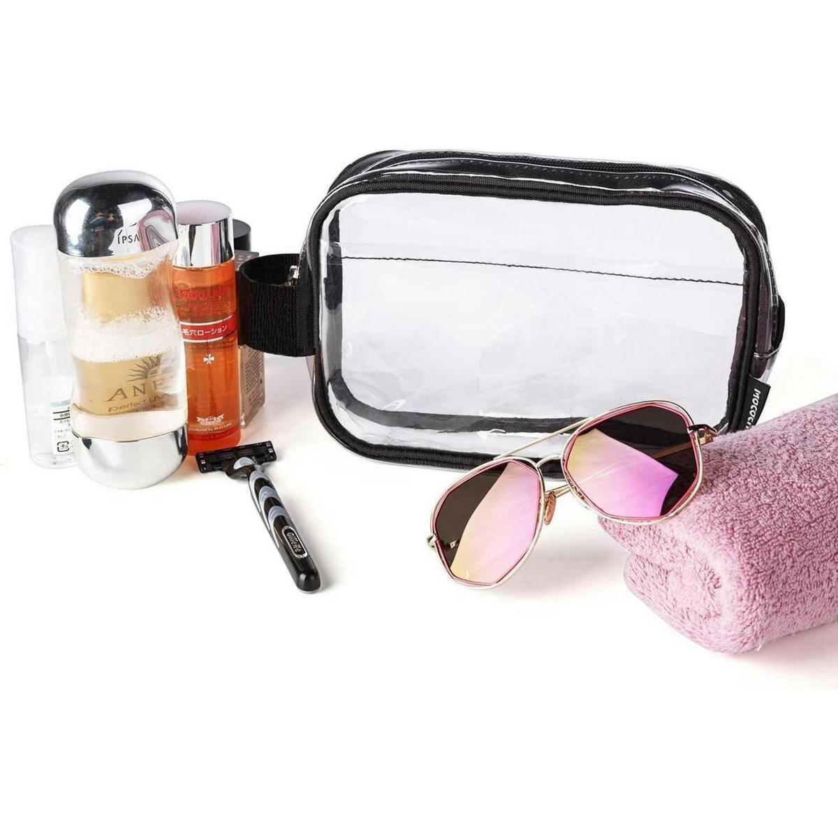KULTURBEUTEL transparent 9-teiliges Set mit Reiseflaschen 100ml - Transparent, Kunststoff (16/6/21cm)