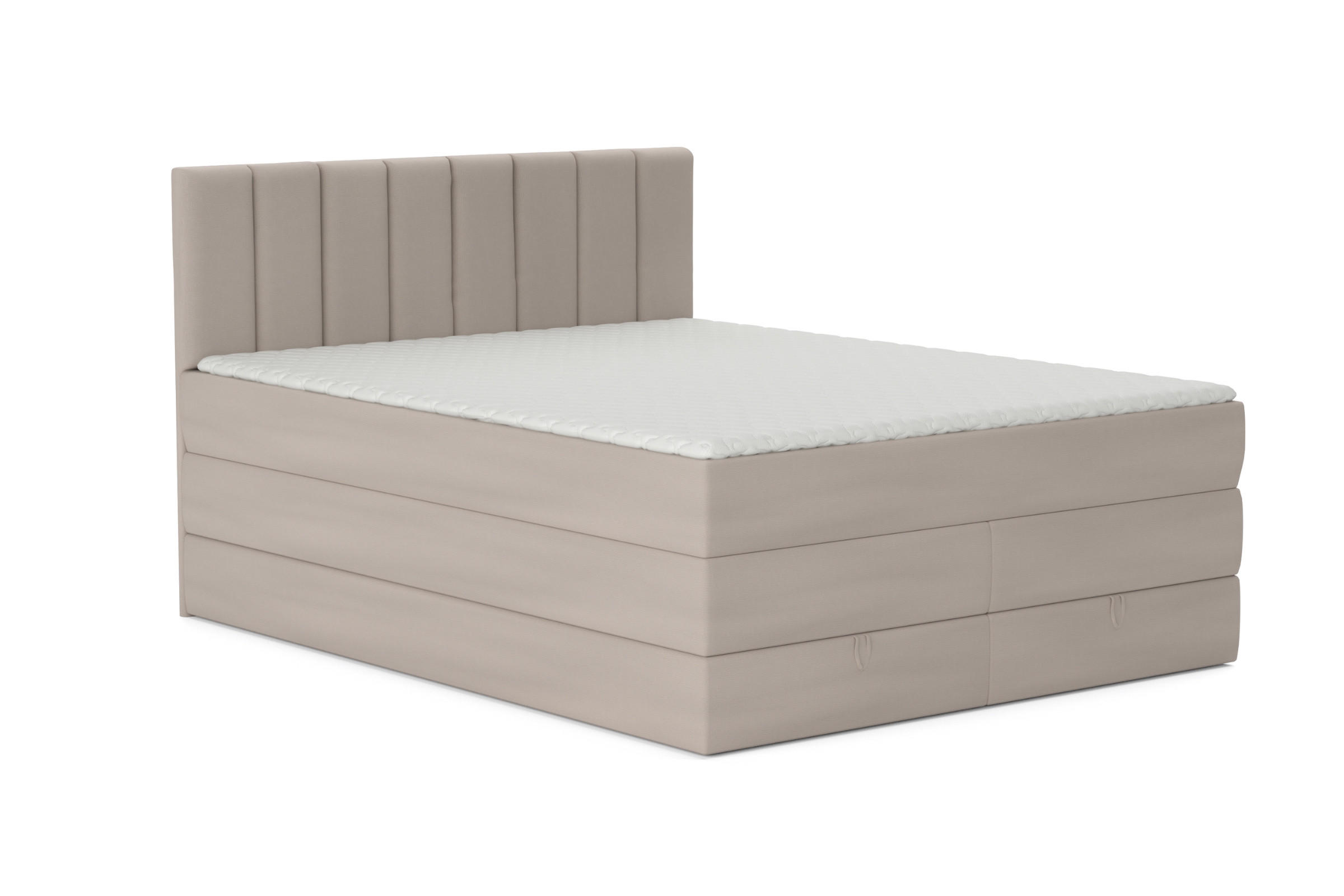 BOXBETT MEXICO 140/200 in Velours Beige mit Doppelmatratze - Beige, Holz/Holzwerkstoff (140/200cm) - Deine Möbel 24