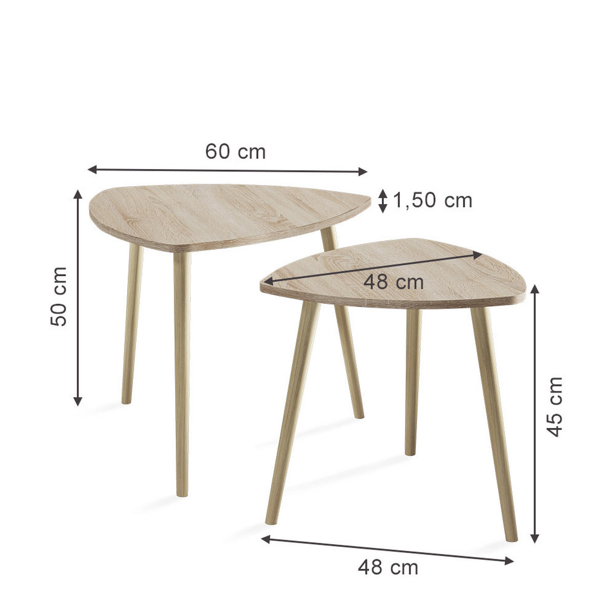 COUCHTISCH Twino Sonoma 60 x 50 cm 2er Set - Sonoma Eiche, Holzwerkstoff (60/60/50cm) - Vicco