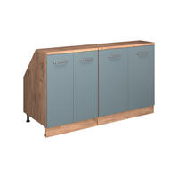 KUHINJSKI ORMAR ZA KOSINE KROVA R-Line Plavo-Siva 140 cm Set od 2 korpusa ormara, dubina 60 cm - hrast medunac/plavo-siva, drvni materijal (140/83.8/60cm) - Vicco
