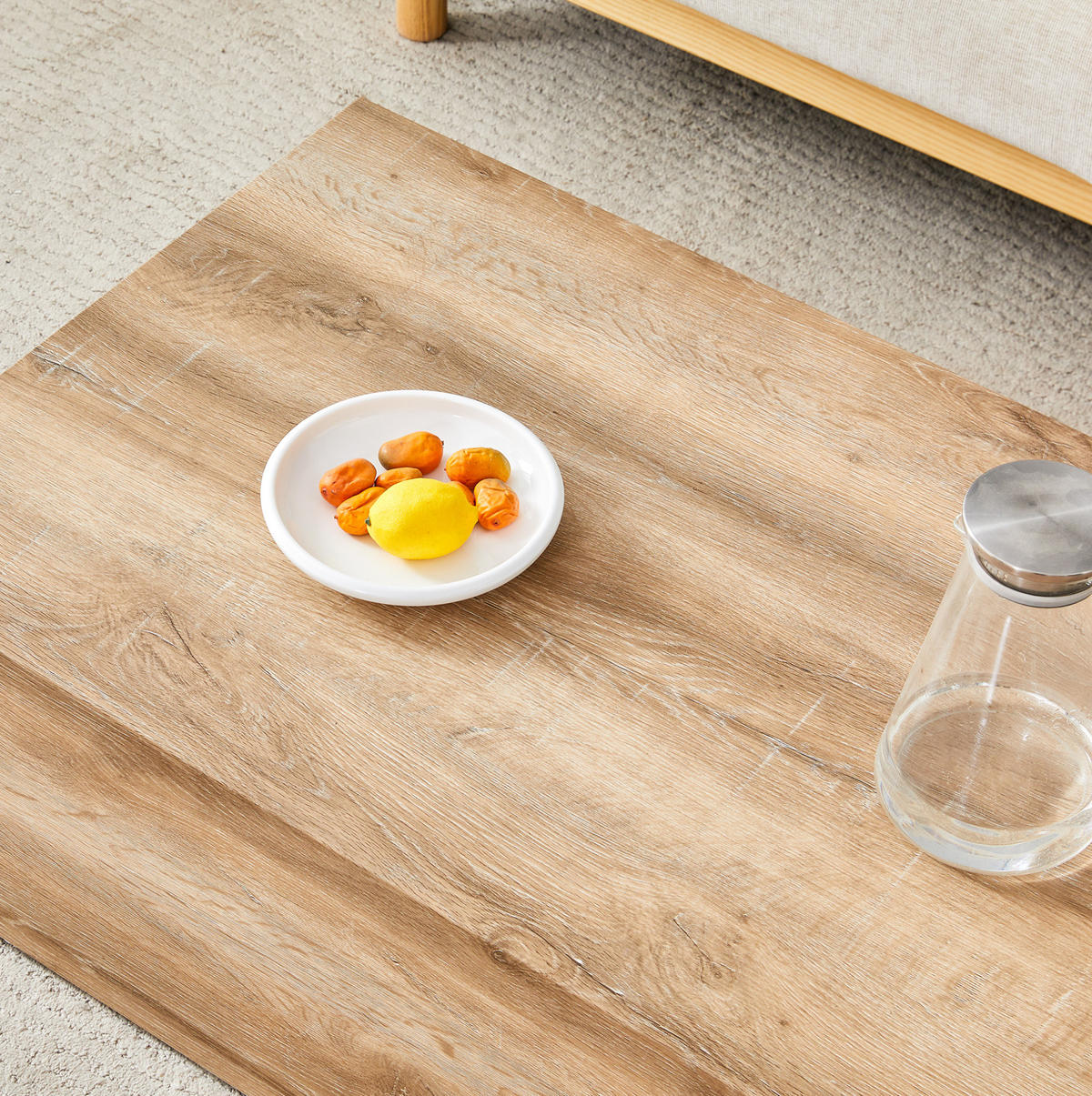 COUCHTISCH 90/50/30 cm ohne Montage mit Holzmaserung und rutschfesten Füßen, Holzfarben - Naturfarben, Holzwerkstoff (90/50/30cm) - Redom