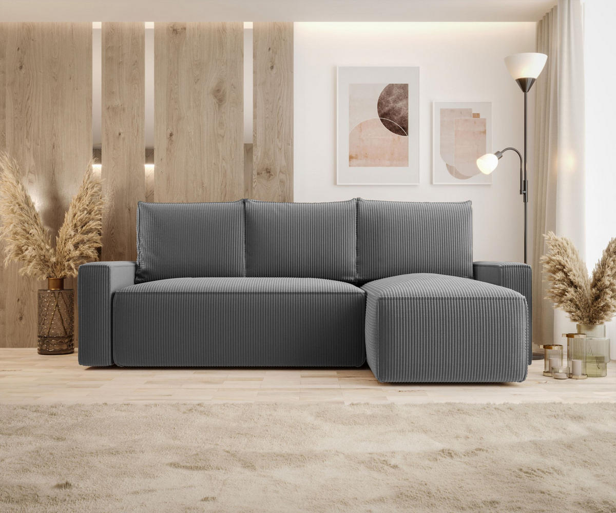 ECKSOFA mit Schlaffunktion SAVIO Poso 60 Rechts - Grau, Textil (232/140cm) - Bedante