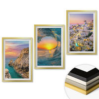 WANDBILDER 3er Set - 40x60 cm Goldrahmen - Meereswellen, weiße Häuser, Santorini - Goldfarben, Kunststoff (40/60cm) - ArtPrintCave