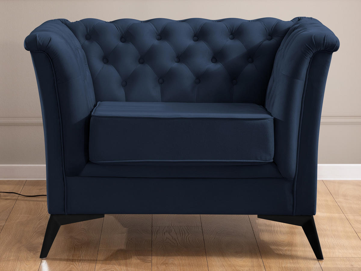 CHESTERFIELD-SESSEL Whitby Marineblau Samt mit schwarzen Füßen - Schwarz/Dunkelblau, Holz/Textil (116/78/82cm) - S-Style Möbel