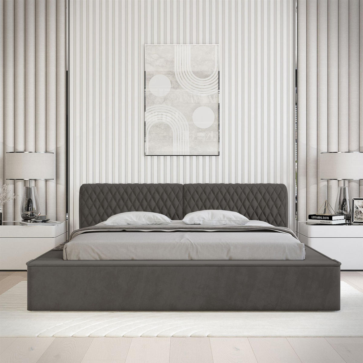 POLSTERBETT Norfolk In Ditra - Anthrazit, Holzwerkstoff/Textil (180/200cm) - Fun Möbel