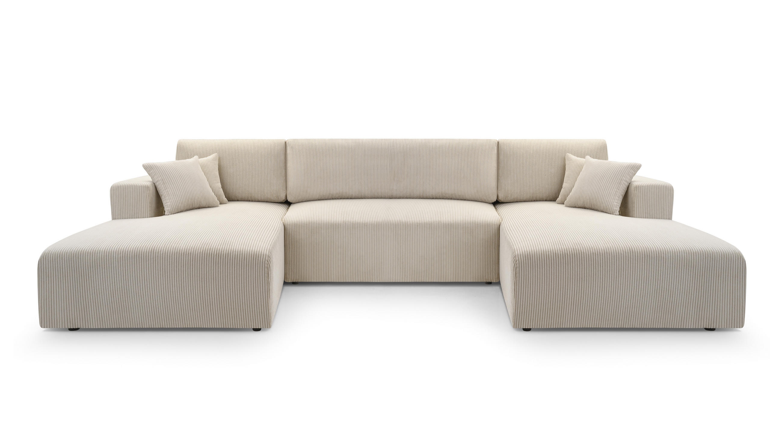 WOHNLANDSCHAFT Catea Weiß 364/145/85 cm mit Schlaffunktion - Creme/Schwarz, Kunststoff/Textil (364/84/145cm) - AX Living
