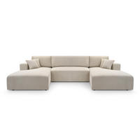 WOHNLANDSCHAFT Catea Weiß 364/145/85 cm mit Schlaffunktion - Creme/Schwarz, Kunststoff/Textil (364/84/145cm) - AX Living