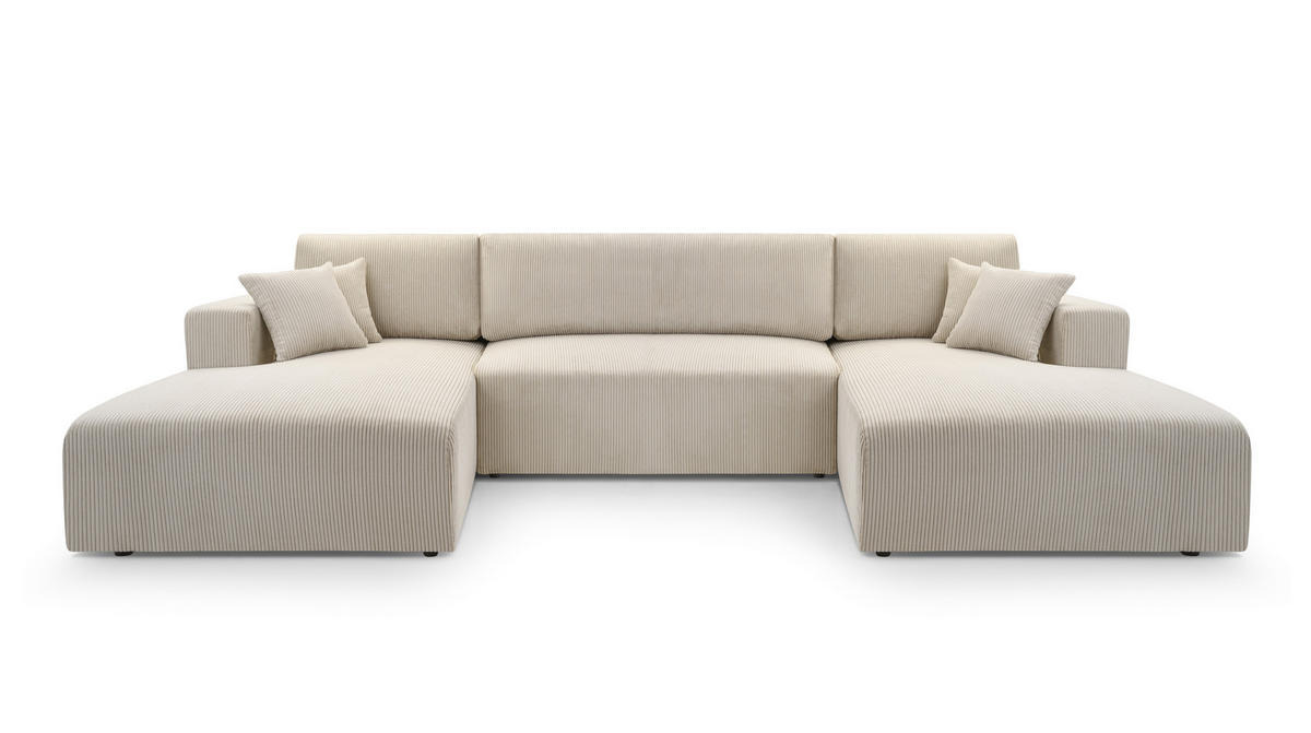 WOHNLANDSCHAFT Catea Weiß 364/145/85 cm mit Schlaffunktion - Creme/Schwarz, Kunststoff/Textil (364/84/145cm) - AX Living