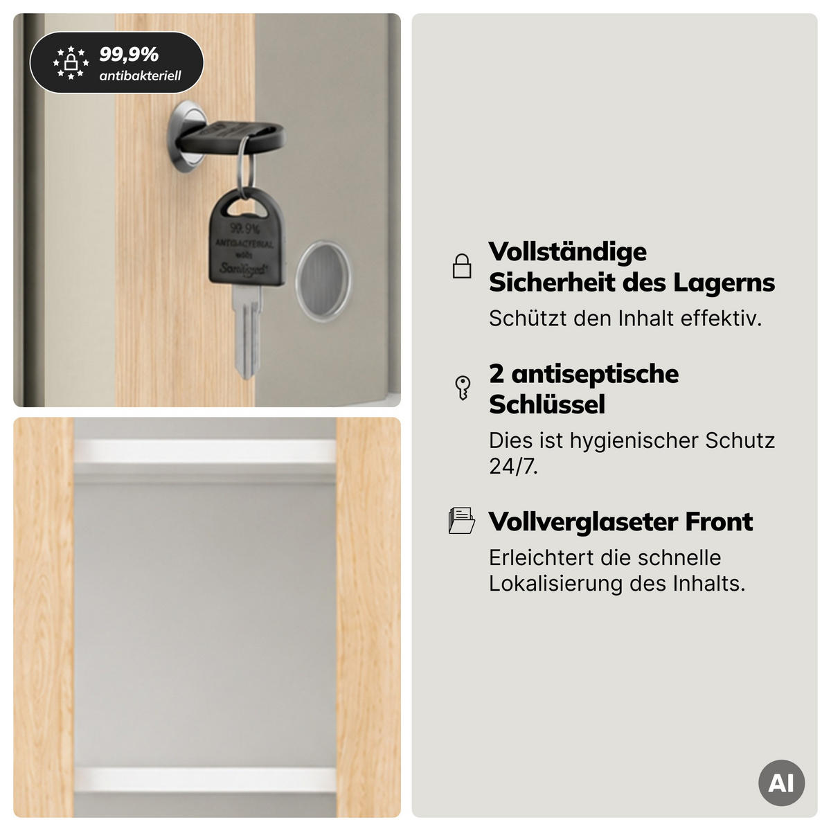 VITRINENSCHRANK Amelia 185x90x40 cm - Weiß/Sonoma Eiche, Metall (90/185/40cm) - Jan Nowak