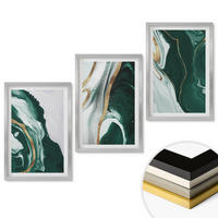 WANDBILDER 3er Set - 40x60 cm Silberner Rahmen - Abstrakte grüne Farbmuster - Silberfarben, Kunststoff (40/60cm) - ArtPrintCave