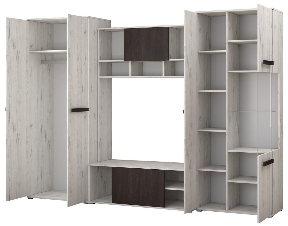 WOHNWAND 4-teilig 280/202/52 cm VIVA + blaue LED-Beleuchtung - Weiß, Holzwerkstoff (280/202/52cm) - imoebel24