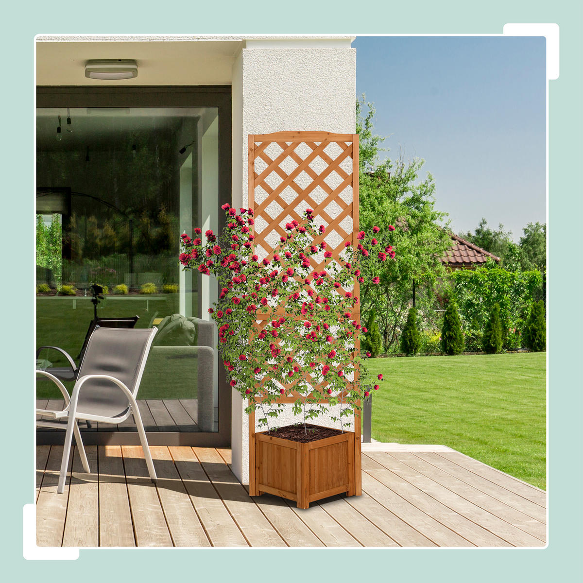 KVĚTINOVÝ box - světle hnědá, dřevo/textil (55/180/51cm) - Relaxdays
