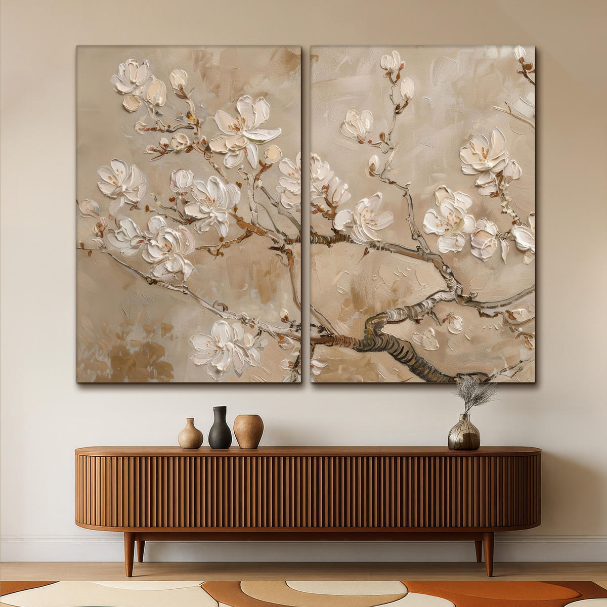 LEINWANDBILD 2er Set Beige - Blüte - Modern 240x180 cm - Greige, Textil (240/180cm) - MuchoWow