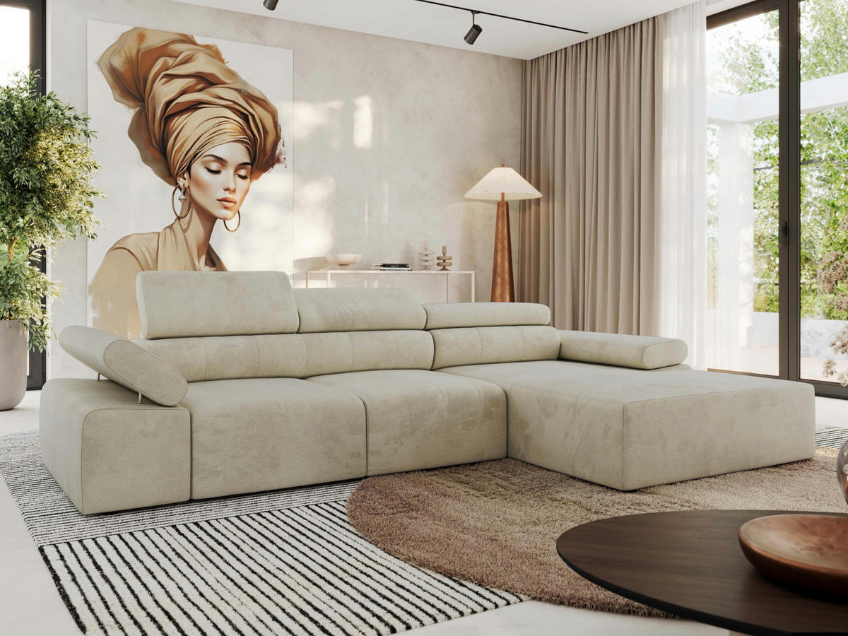 ECKSOFA RILASSO L Beige Velvet - rechts - Beige/Schwarz, Kunststoff/Textil (174/296cm) - MKS