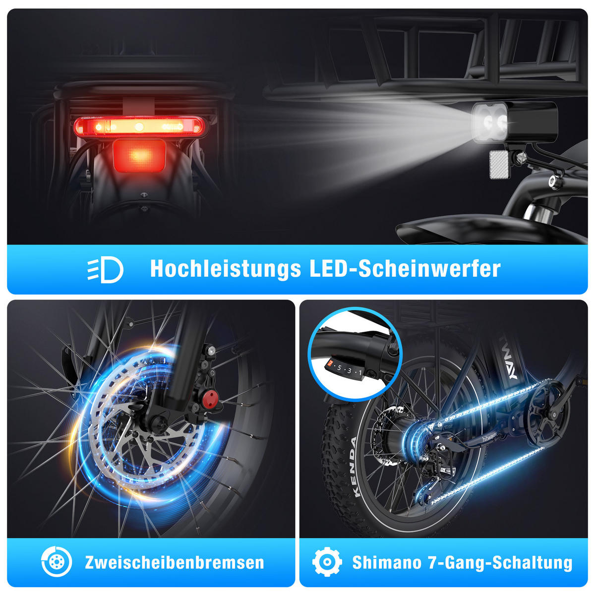 E-BIKE BK6S PLUS-R 1296 Wh Akku Reichweite bis 160 km - Blau, Metall (79cm) - HITWAY