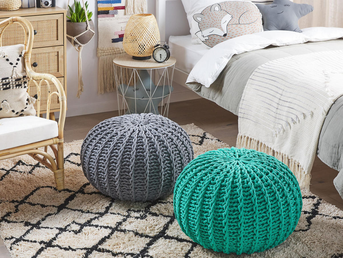 POUF Conrad 50/50/35 cm - Grün, Naturmaterialien/Textil (50/35/50cm) - Beliani