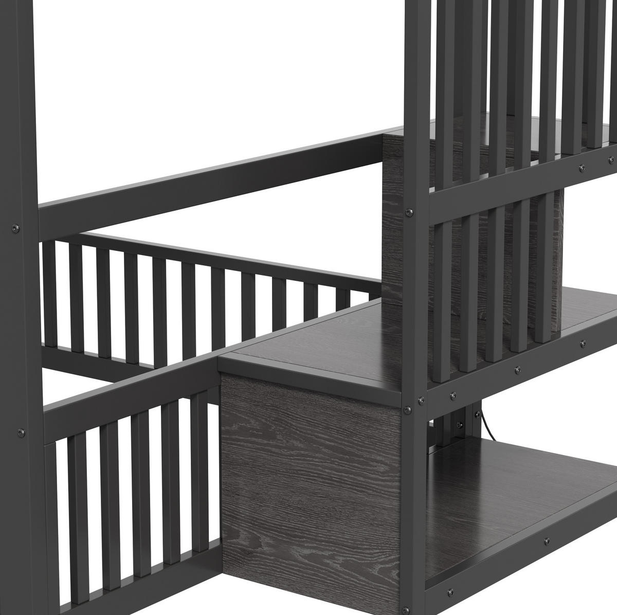 ETAGENBETT 140/200 cm aus MDF und Metall mit LED, Schwarz - Schwarz, Metall (140/200cm) - OKMYHOME