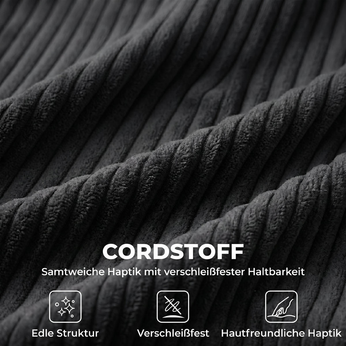 ECKSOFA Cord Dunkelgrau - Dunkelgrau/Schwarz, Kunststoff/Textil (153/306cm) - HOMCOM