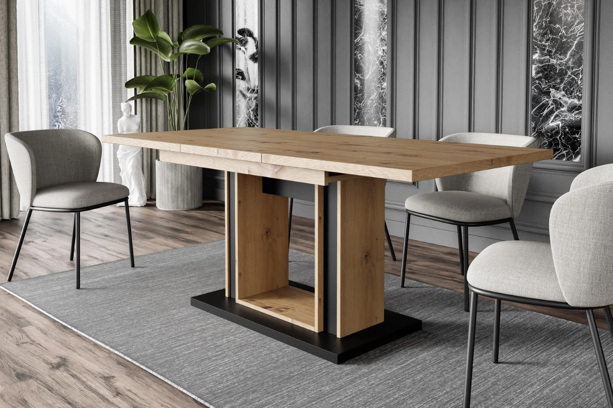 ESSTISCH ausziehbar 140 -180x90x75 cm - Artisan Eiche Optik/Schwarz - REST - Eichefarben, Holzwerkstoff (140/90/75cm) - ALTDECOR