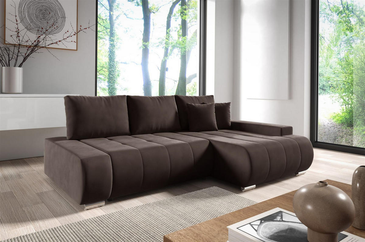 ECKSOFA Elmo - Dunkelbraun, Holzwerkstoff/Textil (227/153cm) - Fun Möbel
