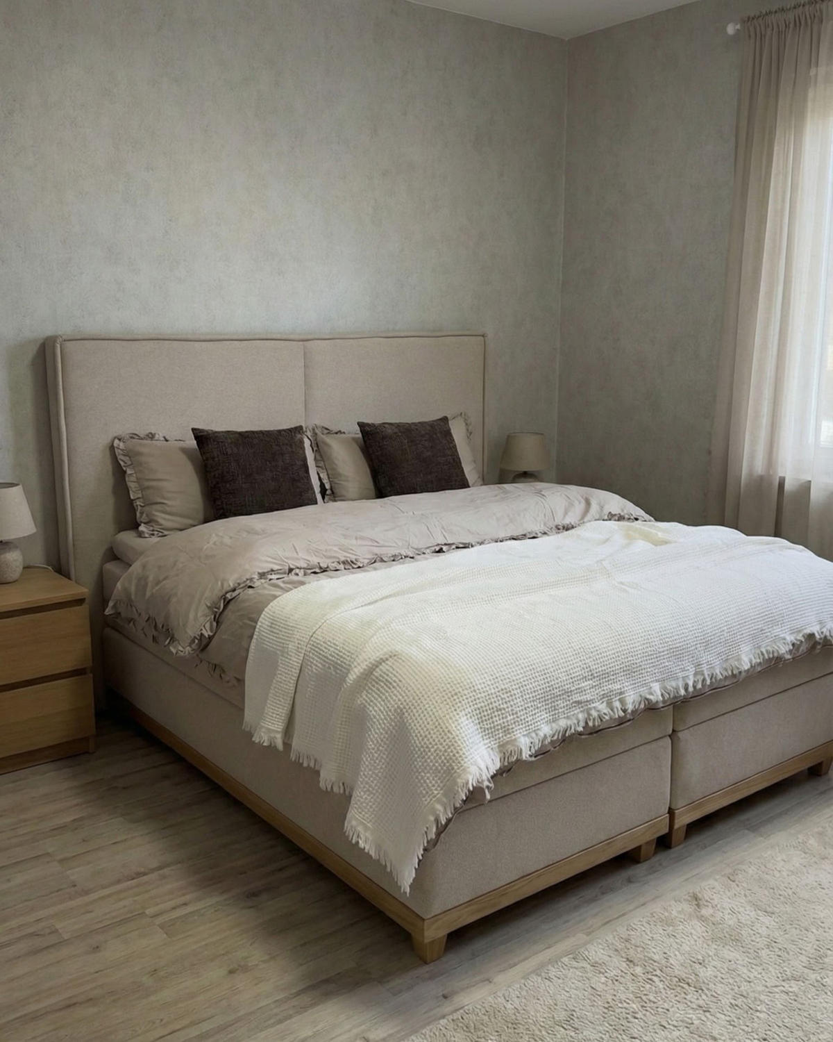 BOXSPRINGBETT 160/200cm Helles Beige Dynasty - Beige, Textil (160/200cm) - Beliani