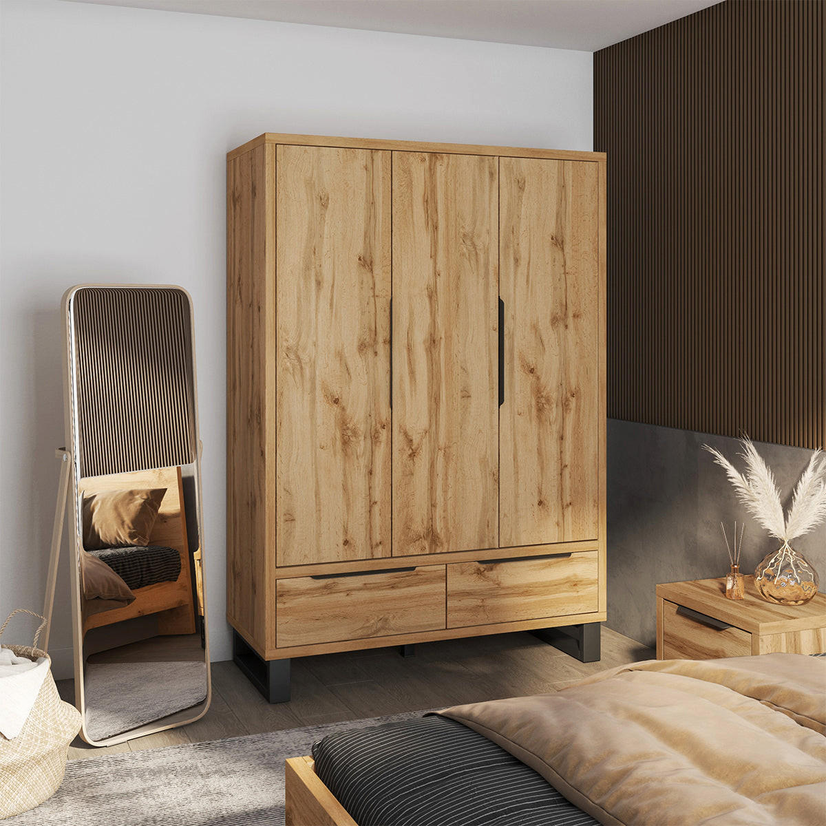 SKRIŇA 3 dvere Eden Drevo - hnedá, kompozitné drevo (145/210.3/60cm) - Petits-meubles